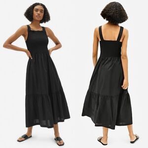 Everlane The Smock Midi Tank Dress Sleeveless Pockets Cotton Black Women S NWT
